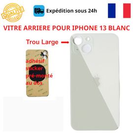 Vitre Arriere Compatible Iphone 13 Blanc Adhesif Gros Trou