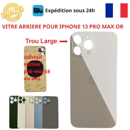 Vitre Arriere Compatible Iphone 13 Pro Max Or Adhesif Gros Trou