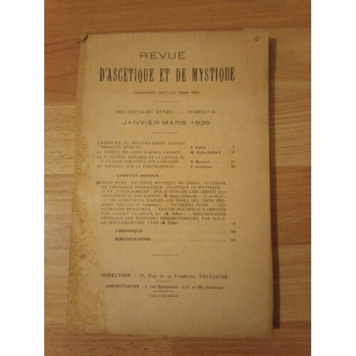 Revue D'ascétique Et De Mystique Numéro 65 - Janvier Mars 1936