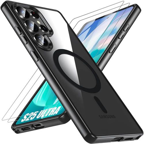 Coque + 2 Verres Trempés pour Samsung Galaxy S25 Ultra, Protection Hybride avec Anneau Magnétique Noir - E.F.Connection
