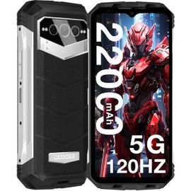 DOOGEE VMAX 5G Téléphone Portable Incassable, 20 Go + 256 Go (TF 2TB) Dimensity 1080, 22000mAh, 108MP Triple Caméra+20MP Vision Nocturne, 6,6" FHD+ 120Hz, Android 12 Smartphone, GPS/NFC - Argent