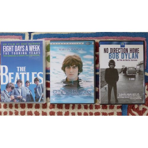 D. V. D. "The Beatles Eight Days A Week", "Georges Harrison", "No Direction Home - Dylan"