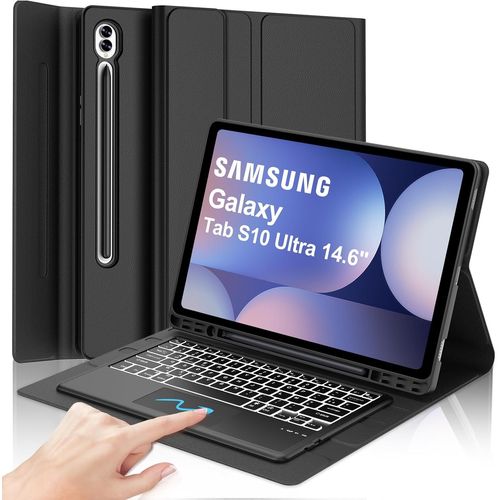 Clavier Samsung Galaxy Tab S10 Ultra 14.6 Avec Pavé Tactile, Français Azerty, Coque Clavier Touchpad Rétroéclairé 7 Couleurs Détachable Pour Samsung Galaxy Tab S10 Ultra 14.6 Pouces 2024, Noir