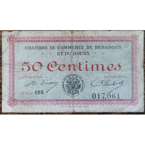 Billet 50 Centimes Chambre De Commerce De Besançon Et Du Doubs 1919 - Série 155