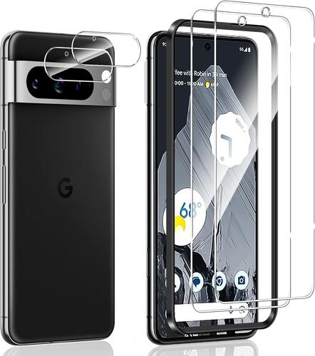 Verre Trempé pour Google Pixel 8 Pro et Caméra Arrière Protecteur [2+2 Pièces]. Protector Caméra pour Tout Coque. 9H Dureté HD sans Bulles Anti-Rayure Protection Décran Vitre Trempé