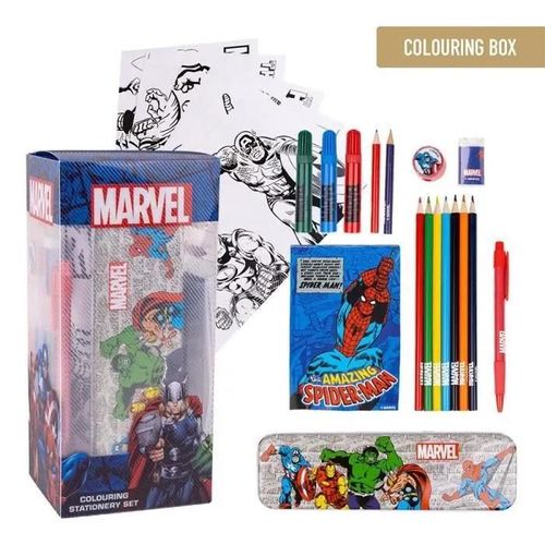 Kit De Coloriages Marvel 24 Pièces - Feutres, Peinture Aquarelle Et Crayons De Couleur