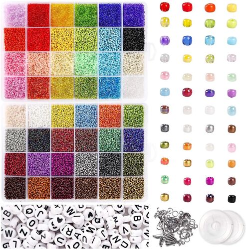 Perles De Graines En Verre De 35000 Pcs Et Billes De Lettre D'alphabet 250pcs, Perles De Bracelet De 2 Mm