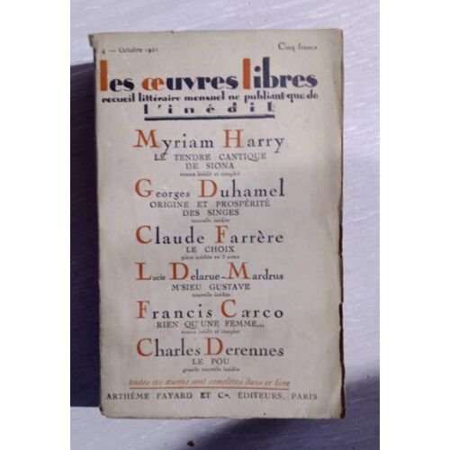 Les ?Uvres Libres 4 Myriam Harry Georges Duhamel Claude Farrère... Édition Artheme Fayard