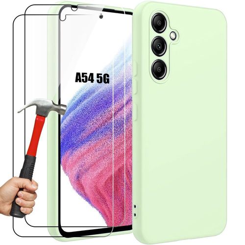 Coque + 2 Verres Trempés Pour Samsung Galaxy A54 5g, Silicone Mat Protection Ultra Slim Souple - Vert - Booling