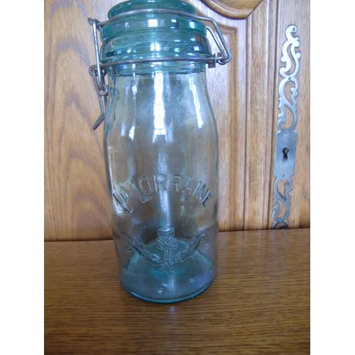 Bocal Ancien En Verre Fumé Vert 1 Litre Marque La Lorraine Avec Chardon