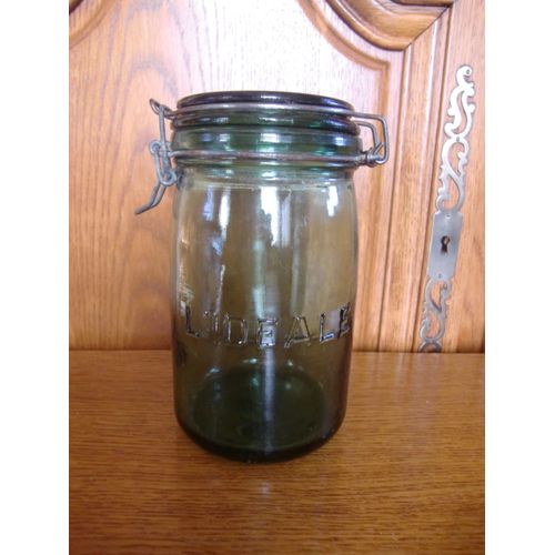 Bocal Ancien En Verre Fumé Vert 1 Litre L'ideale