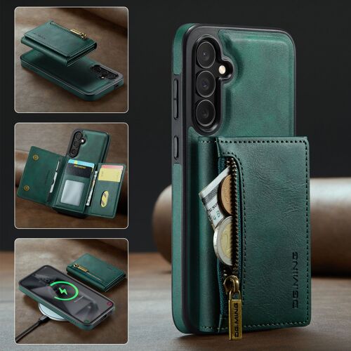 Coque pour Samsung Galaxy S25,Housse support wireless charging,Aspiration magnétique sac avec carte,étui de protection de téléphone anti-chute en cuir - Vert