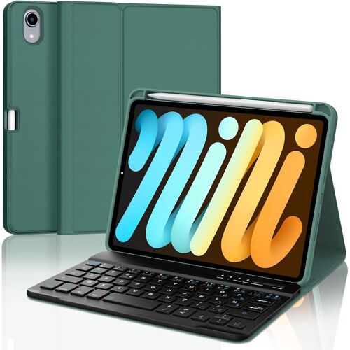 Coque Clavier iPad Mini A17 Pro 7/6 8.3 Pouces, Rechargeable Etui Clavier AZERTY Détachable pour iPad Mini 7 8.3"" 2024/6 8.3"" 2021, Vert foncé