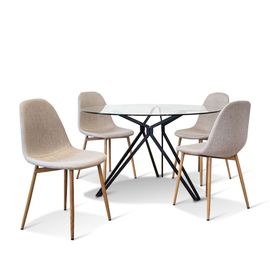 Ensemble Table Ã  Manger Ronde 120cm Et 4 Chaises Scandinaves Transparent En Verre - Materaela