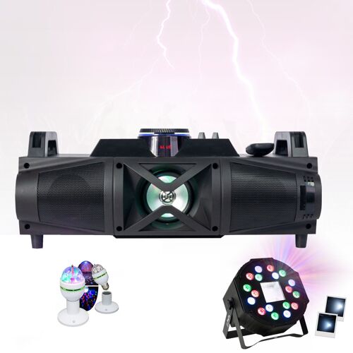 Enceinte Compacte Bluetooth LEDS USB SD FM PARTY-FALCON - Projecteur PAR 2-en-1 Strobo - Jeu Lumière Astro Rotatif RGB Soirée Fête