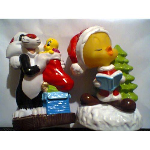 Titi Et Gros Minet - Version Noel - Warner Bros - Numero 10 Et Numero 13 - Edition Pvc - 8 Centimetre Et Demi - Vintage 1999