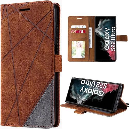 Coque Pour Samsung Galaxy S22 Ultra - Etui Fermeture Magnétique Cuir Pu Marron - Booling