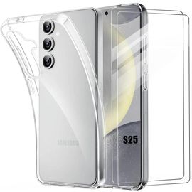 Coque pour Samsung Galaxy S25 avec 2 Verres Trempés - Coque Protection Renforcée Silicone Transparent - E.F.Connection