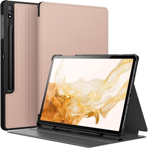 Coque Pour Samsung Galaxy Tab S8 Plus 2022 / S7 Fe 2021 / S7 Plus 2020 12,4 Pouces Avec S Pen Portestylet, Fine Folio Protecteur Tablette Housse Étui, Multiangle Affichage (Or Rose)