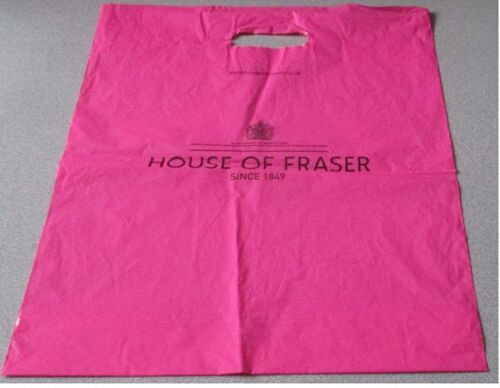 Sac/pochette plastique des magasins House of Fraser-fond rose vif-39x45cm-25% polythène recyclé-réutilisable-2 anses de portage-vient d'Angleterre
