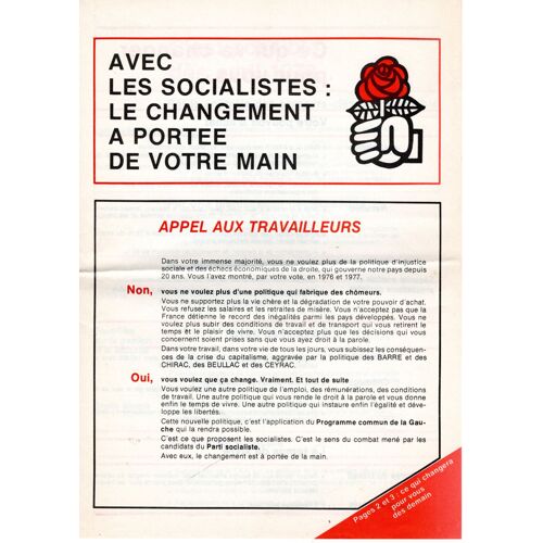 "Avec Les Socialistes : Le Changement À Portée De Votre Main", Tract Du Parti Socialiste, 1978