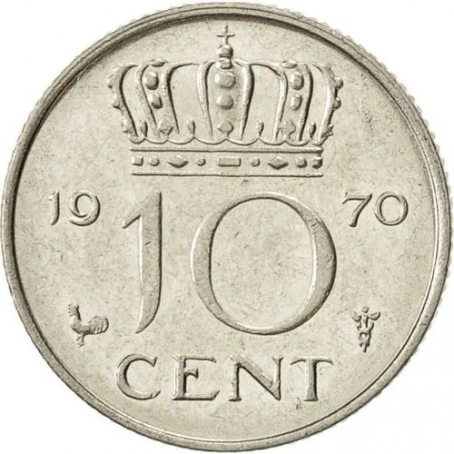 Pays Bas (Netherland) = Pièce De Monnaie De Collection D'une Valeur Faciale De 10 Cent. Année = 1970. Métal = Nickel. Diamètre = 15 Mm.