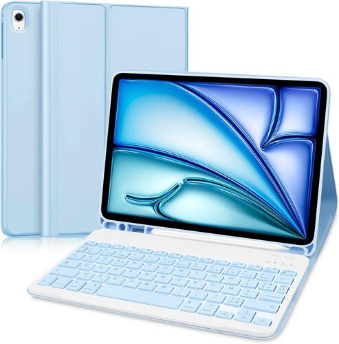 Clavier iPad Air 11 inch 2024 M2 & 2025 M3, AZERTY Français Clavier avec Coque pour iPad Air 11"" (Modèle: A2902/ A2903/ A3266/ A3267) & Air 5th/ 4th(iPencil Non Inclus)