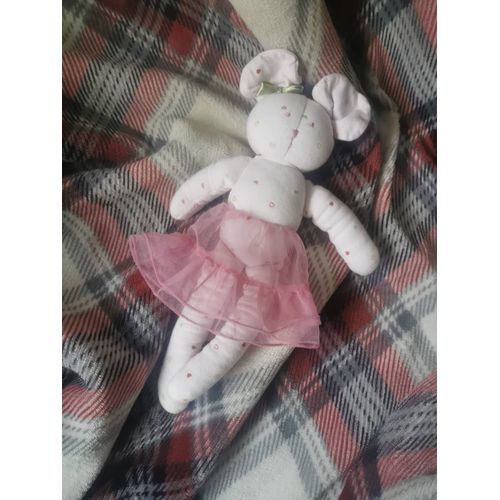 Doudou Souris Danseuse Tissu Rose Coeur Tutu Tulle Petit Bateau