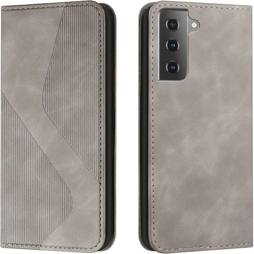 Coque Pour Samsung Galaxy S22, Etui Samsung S22 Cuir, Housse En Cuir Samsung S22, Cuir Portefeuille Housse Avec Magnetique Flip Etui A Rabat Protection Case Etui Housse Samsung S22 (Gris)