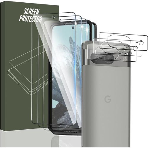 3+3 Pièces Verre Trempé Pour Google Pixel 8 Protection Écran + Google Pixel 8 Caméra Verre Trempé, Avec Cadre D'installation, 9h Dureté Hd Protecteur D'écran Pour Google Pixel 8