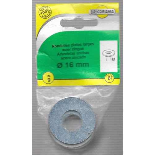 Rondelles plates larges- Acier zingué- D 16mm x9- BRICORAMA