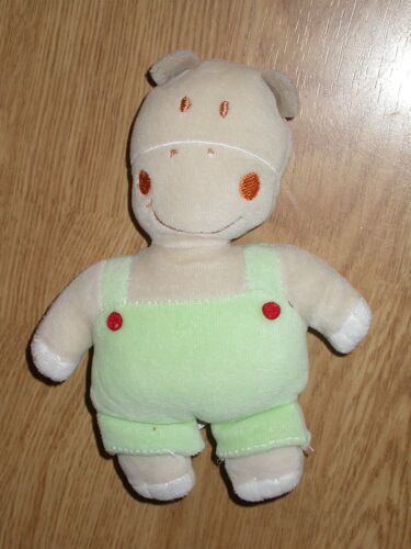 Doudou Peluche Hippopotame Hippopotamus Flußpferd Hippo Âne Ours Vert Gris Salopette Carrefour Siplec 15 / 17 Cm