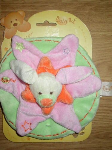 Doudou Rond Forme Etoile Inscription Babynat Tête De Lapin Rabbit Bunny Lièvre Kaninchen Rose Vert