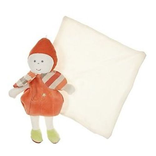 Doudou Peluche Poupée Doll Puppe Lutin Fée Fille Orange Berlingot Ballade Emchantée Mouchoir Col Rayé Cajou 20 Cm 