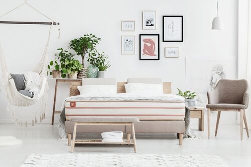 Ensemble LE DOUX 180x200cm Memoire de forme 3 zones de confort - Ep. 24cm + double sommiers Beige