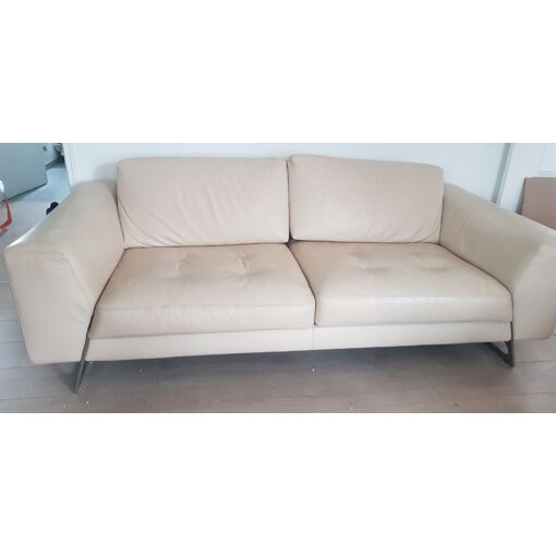 Canapé 3 Places Cuir Beige Roche Bobois - Très Bon État - 200 Cm
