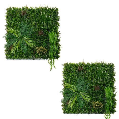 2x Panneau Mural Végétal Artificiel 100cm x 100 cm Alina Feuillage Fleur Verdure Carreau Intérieur Extérieur Résistant Aux Intempéries & UV Privée Décor Jardin Maison Fermoirs Fixa-tions INCLUSES