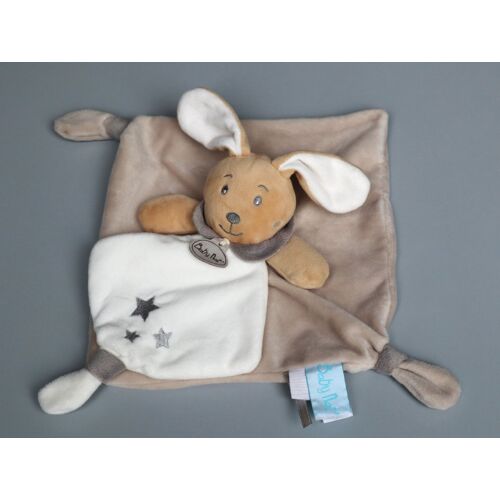 Doudou lapin plat beige blanc gris étoiles Perlim Baby Nat'