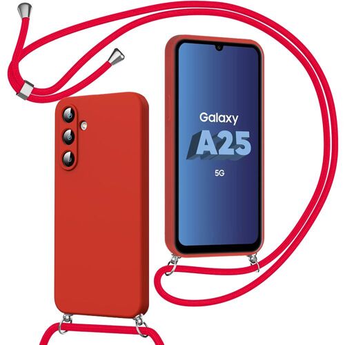 Coque Cordon pour Samsung Galaxy A25 5G, Coque de Protection Antichoc en Silicone avec Cordon Réglable - Rouge - E.F.Connection