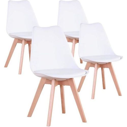 Lot De 4 Chaises Scandinaves Blanches Lorenzo Chaise De Salle À Manger Design En Similicuir Et Bois Massif