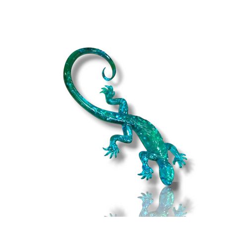 Salamandre bleu, turquoise, vert et paillettes bleues entièrement fait main en résine époxy.