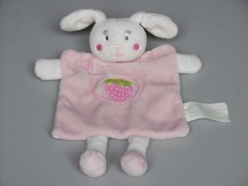 Doudou Lapin Plat Blanc Rose Fraise Kimbaloo