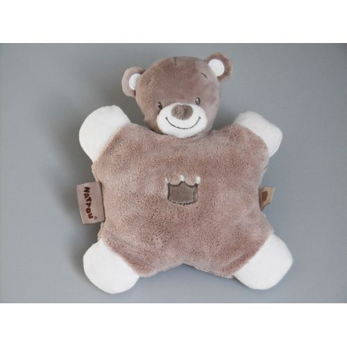 Doudou Ours Semi Plat Beige Marron Blanc Couronne Nattou