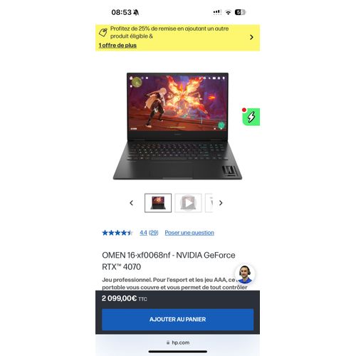 HP Omen 16-xf0068nf - 16.1" AMD Ryzen 7 - Ram 32 Go - DD 1 To
