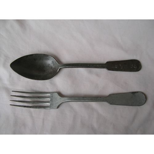 Ww1 France Lot De 2 Couverts Militaires Règlementaires Francais Cuillère Fourchette Personnalisée 14-18