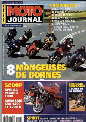 Moto Journal  N° 1427 : Aprilia Pegaso 1000; Kawasaki Zrx 1200 Et 1200 R; Comparatif: Bmw R 1150 Gs, Ducati 944 St2 Honda Vfr 800 Fi, Etc