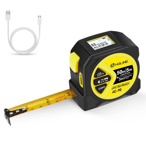 Distancemètre Laser numérique 3 en 1 50M, ligne de mesure Laser, ruban à mesurer