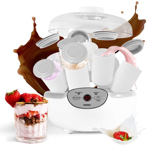 Duronic YM2 Yaourtière électrique programmable 8 pots de 125 ml | Machine à yaourt avec Thermostat et Pots en Céramique | Préparer des yaourts et desserts faits-maison