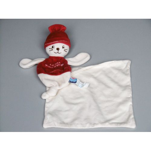 Doudou Chat Rouge Blanc Mouchoir Sucre D'orge