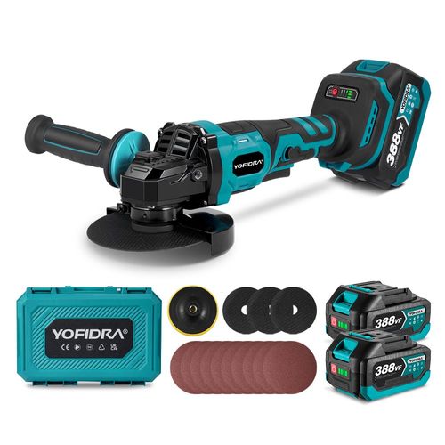Meuleuse d'angle sans fil 125 mm，3 vitesses réglables avec 2 x batteries，8000 tr/min moteur brushless, pour couper, meuler，polissage